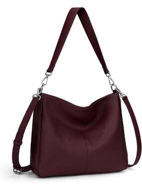 Women's Red Genuine Leather Soft Hobo Crossbody Bag with 2 Shoulder Straps